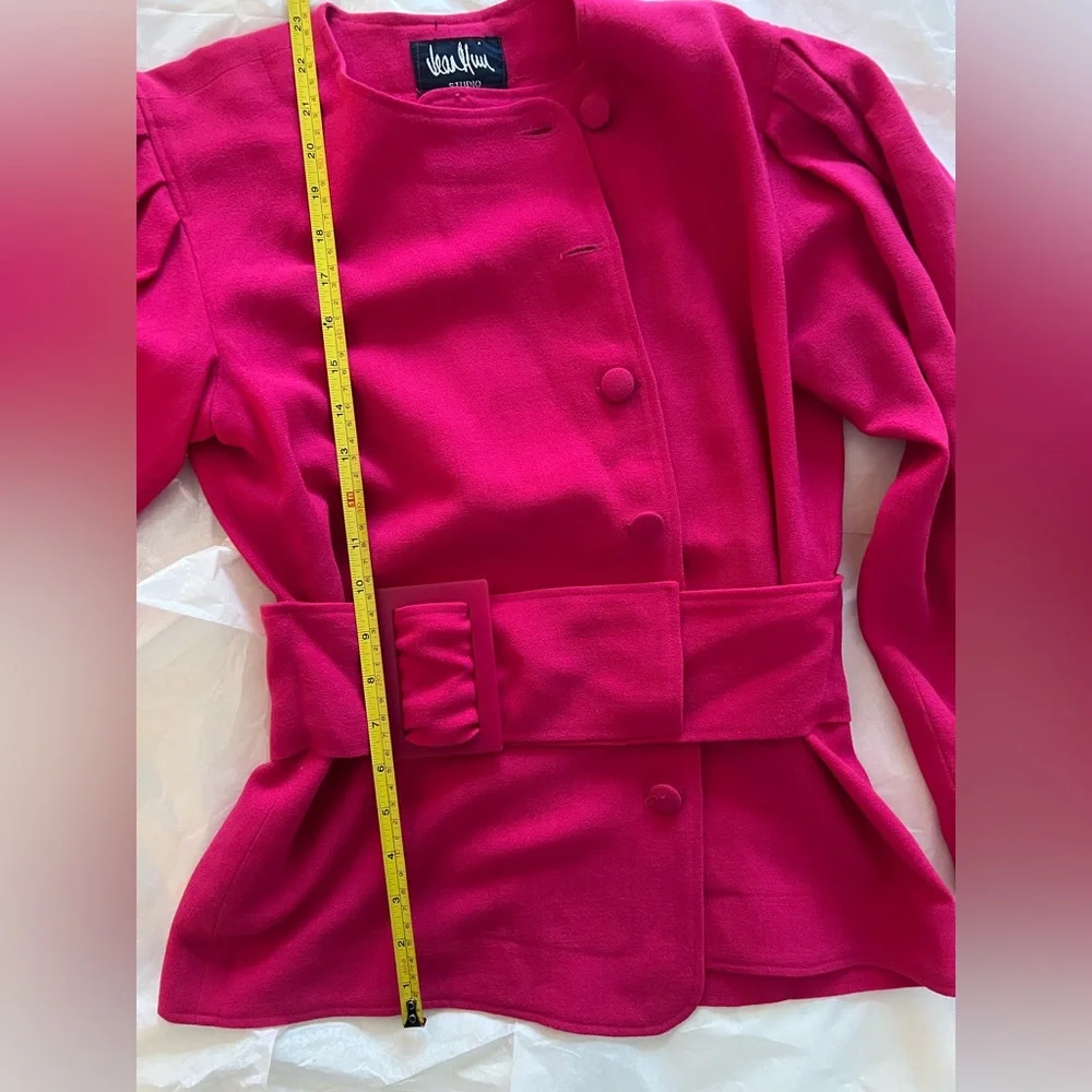 Jean Muir Studio belted statement blouse hot pink lucite belt power look 80s - Picture 6 of 13